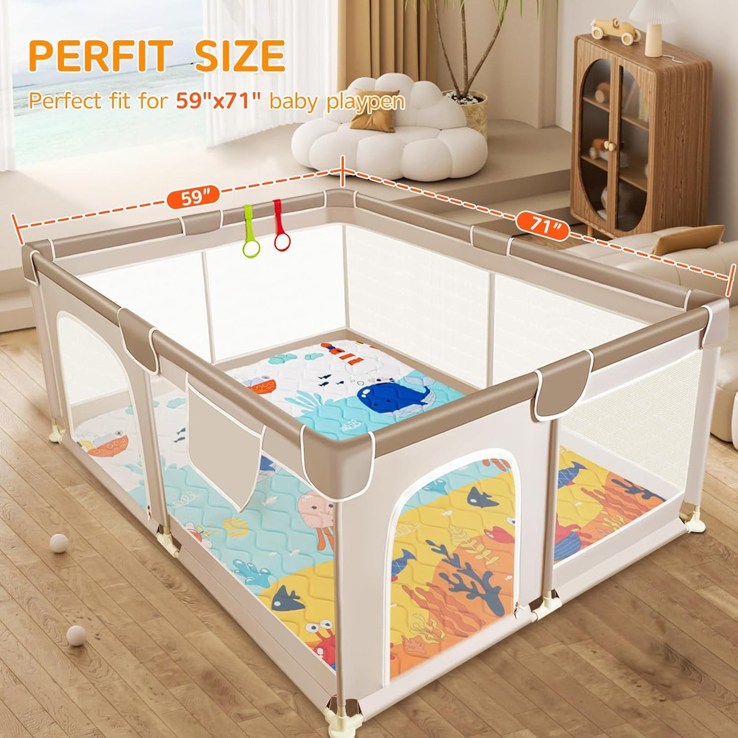 Baby Play Mat - Thicken 71x59 Inch Soft Foam Crawling Mat for Playpen & Floor, Non-Slip Waterproof