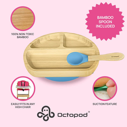 Abiie Octopod Bamboo Dish - Kids Plates for 4 months and up, 3-Compartment Baby Plates with