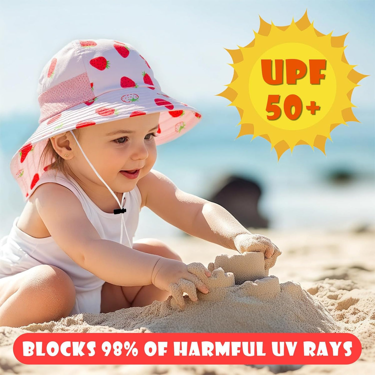 Toddler Baby Sun Hat Kids Summer UPF 50+ for Boys Girls Adjustable Beach Hats with Bucket Wide Brim