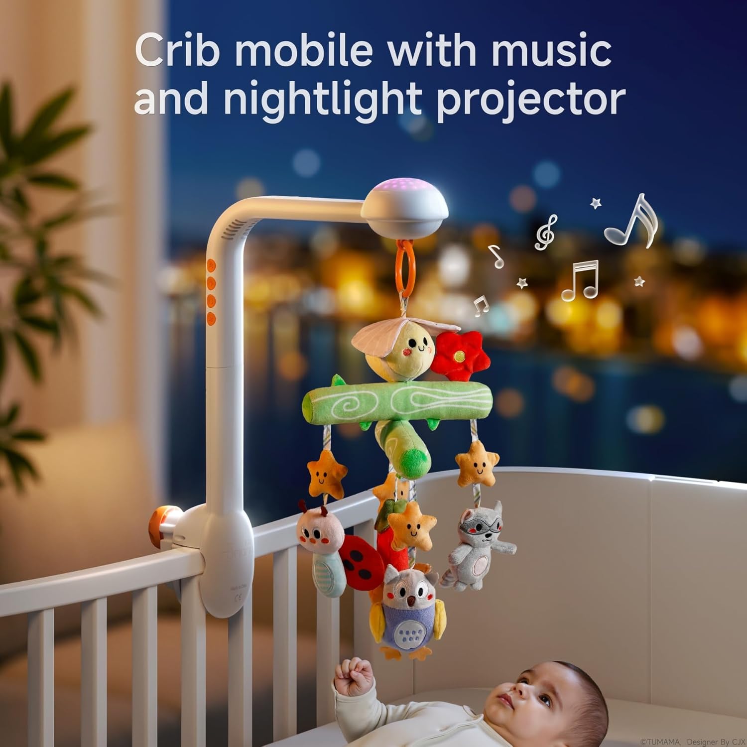 TUMAMA Crib Mobile with Music and Lights, Baby Mobile Cute Bee Crib Toys Hanging, Remote Control