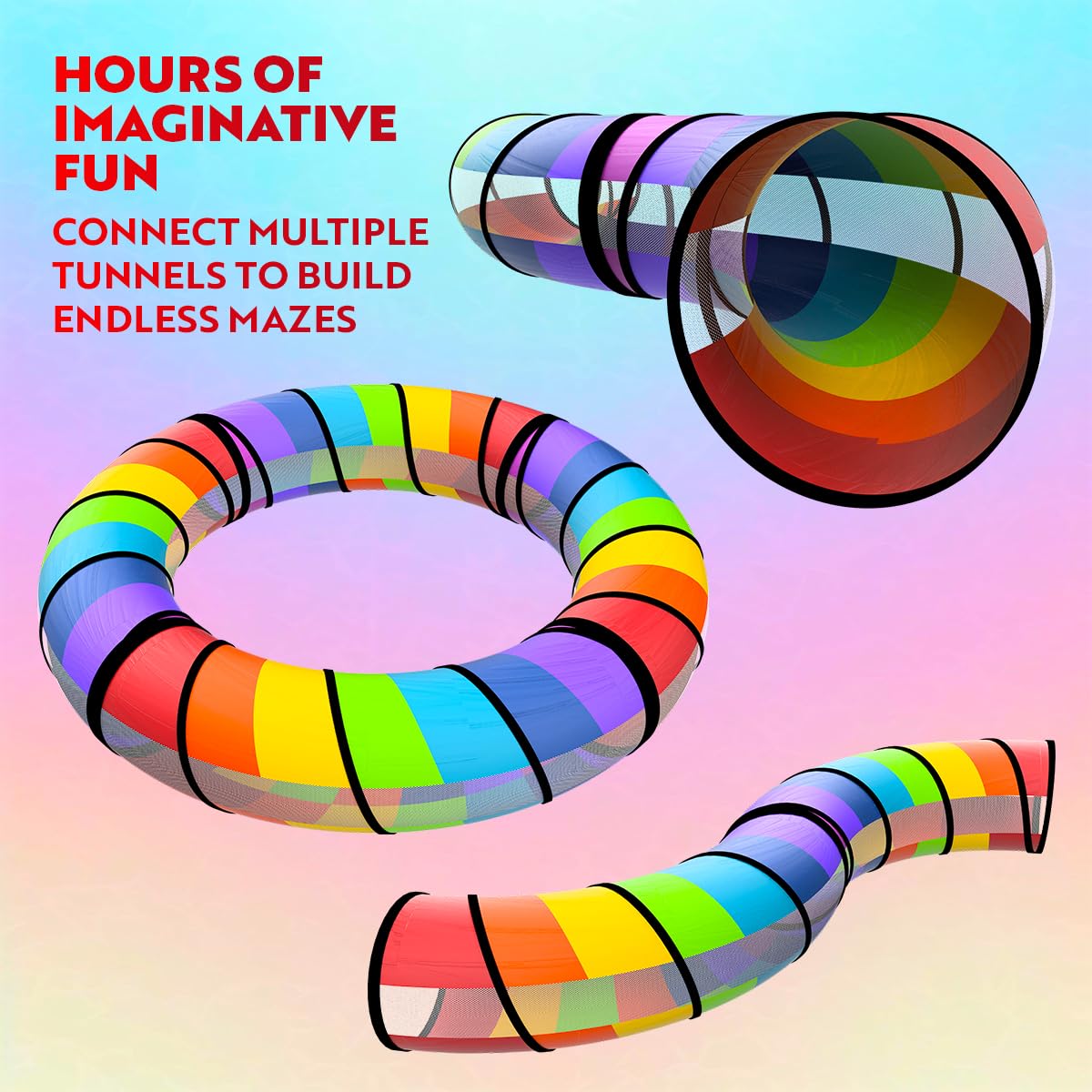 Playz Kids Play Tunnel Toys for Toddlers 1-3, Large 21" Rainbow Pop Up