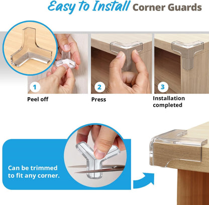 Furniture Corner & Edge Safety Bumpers, 16ft Edge Protector & 4 Clear Corner Protector Baby