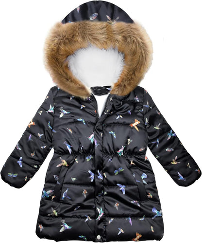 Miss Bei Girl's Winter Coat Jacket Hooded Kids Toddler Flower Print Parka Outwear Warm Cotton