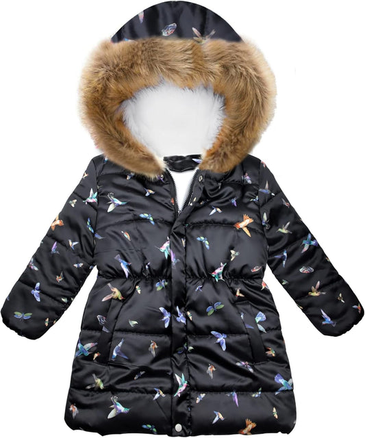 Miss Bei Girl's Winter Coat Jacket Hooded Kids Toddler Flower Print Parka Outwear Warm Cotton