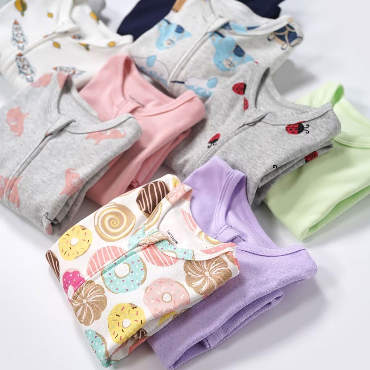 Teach Leanbh Unisex Baby 2 Pack Pajamas Cotton Short Sleeve 2 Way Zipper Printing Soild Romper