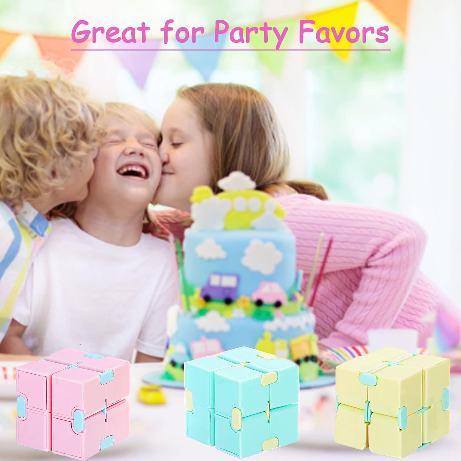 Chivao 60 Pieces Kids Party Favors Cube Toy Sensory Cube Valentine's Day Hand Held Block Sensory