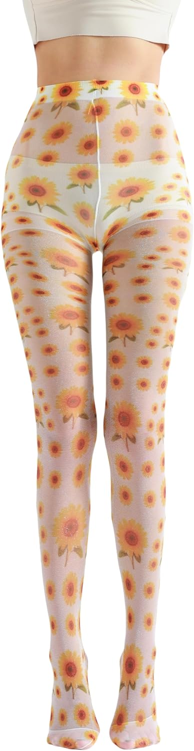 Sahabowi Women's Sheer Fashion Digital Print Fashions Stockings Metallic Silver Tights 1