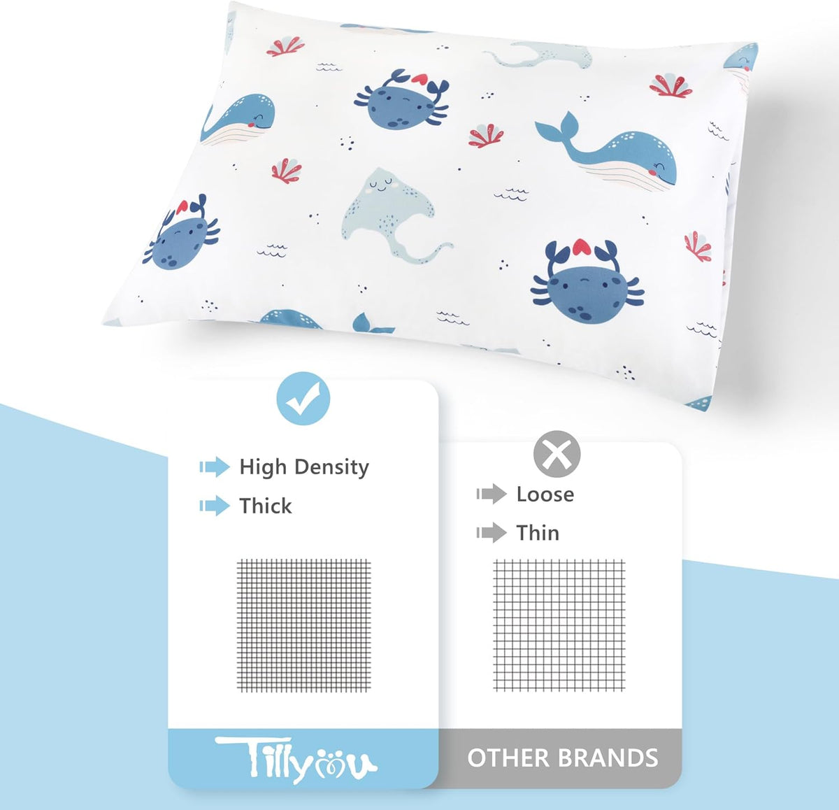 TILLYOU Toddler Pillowcase 2 Pack with Envelope Closure,13" x 18" Silky Soft Microfiber Travel Kids