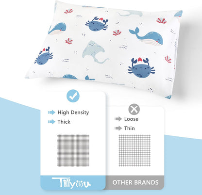 TILLYOU Toddler Pillowcase 2 Pack with Envelope Closure,13" x 18" Silky Soft Microfiber Travel Kids