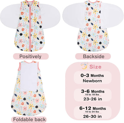 Newborn Sleep Sack Baby Swaddle,0-3 Months,3-Way Adjustable Wearable Blanket,100% Rayon Cotton