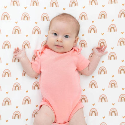 3 Piece Rainbow Boho Crib Bedding Set - Standard Size Nursery Bedding for Boys and Girls with Crib