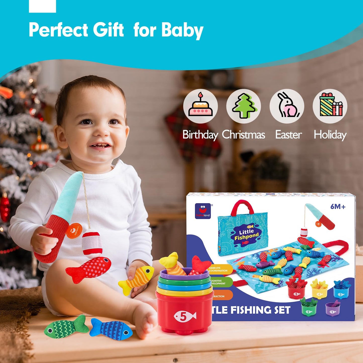hahaland Montessori Toys for 1 Year Old Boy Girl Birthday Gift-Fishing Game