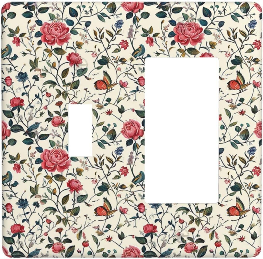 Outlet Covers Vintage Flowers Rose Leaf Bird Butterfly 1 Toggle 1 Rocker Combination Decorative