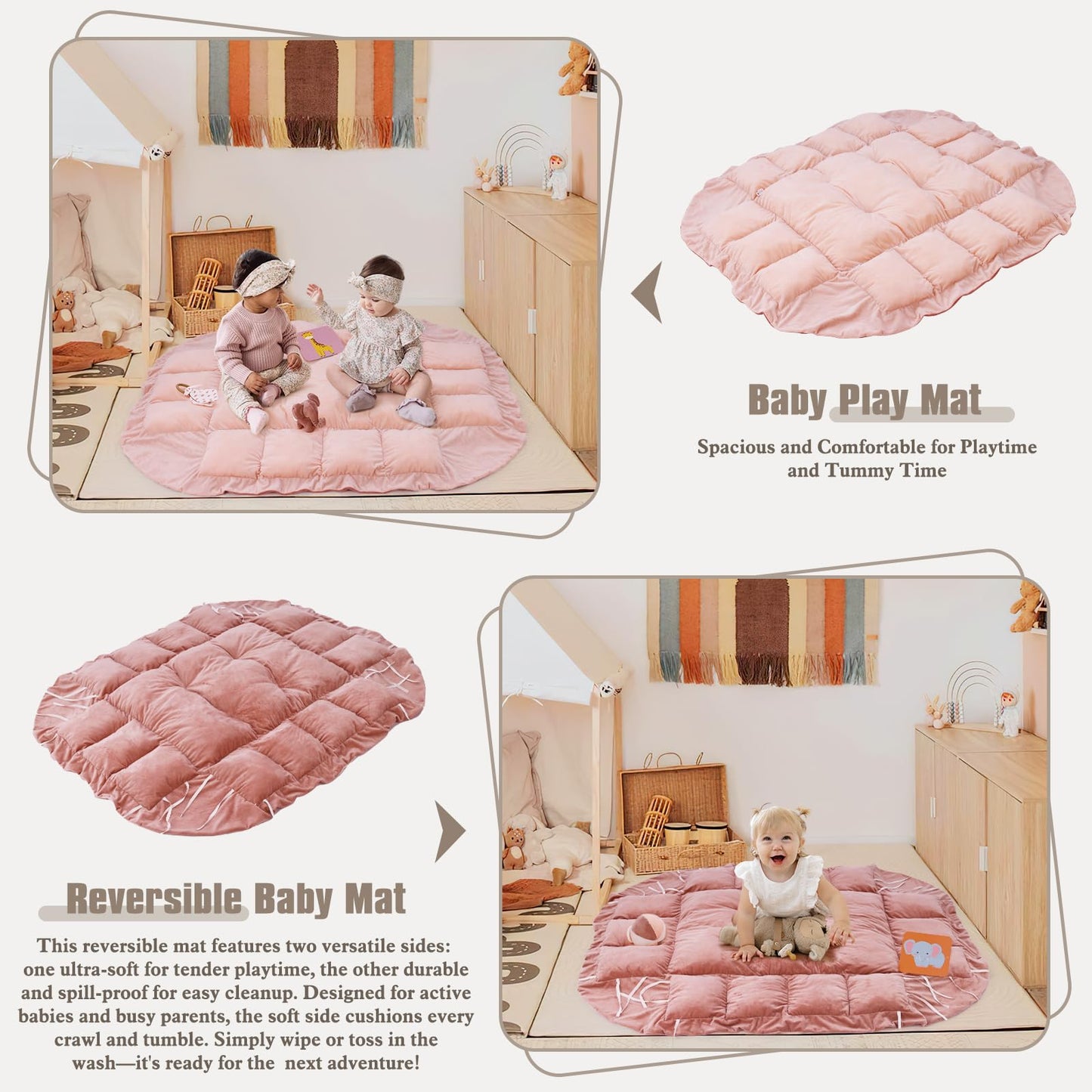 5-in-1 Plush Baby Play Gym, Baby Play Mats, Convertible Baby Gym, Tummy time mat, 6 Sensory Toys