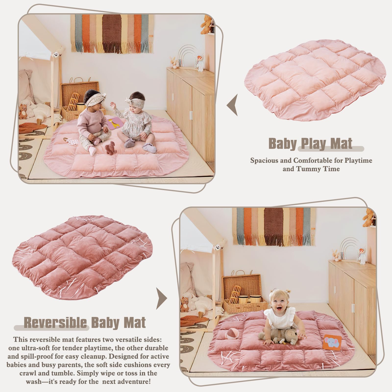 5-in-1 Plush Baby Play Gym, Baby Play Mats, Convertible Baby Gym, Tummy time mat, 6 Sensory Toys