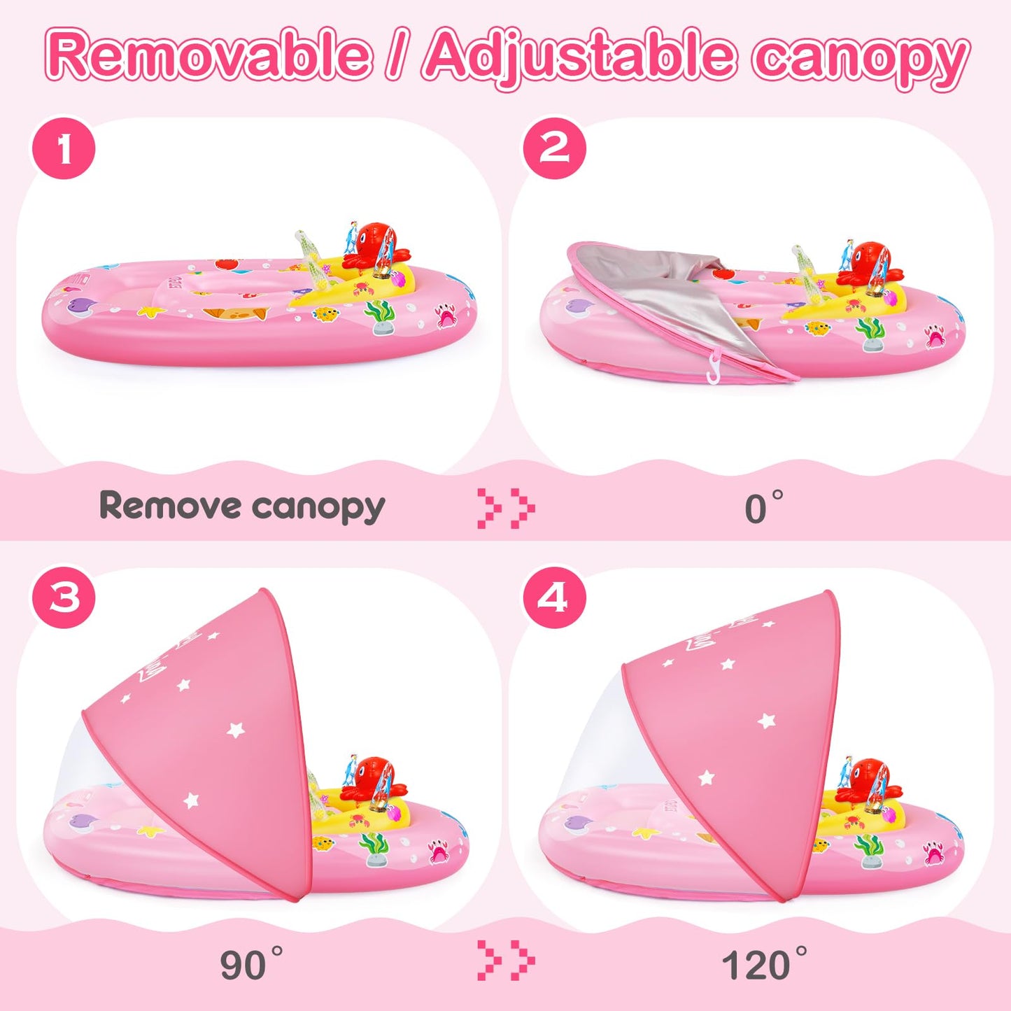 EZIGO Baby Pool Float with UPF50+ Canopy, Infant Swim Floats 6-36 Months