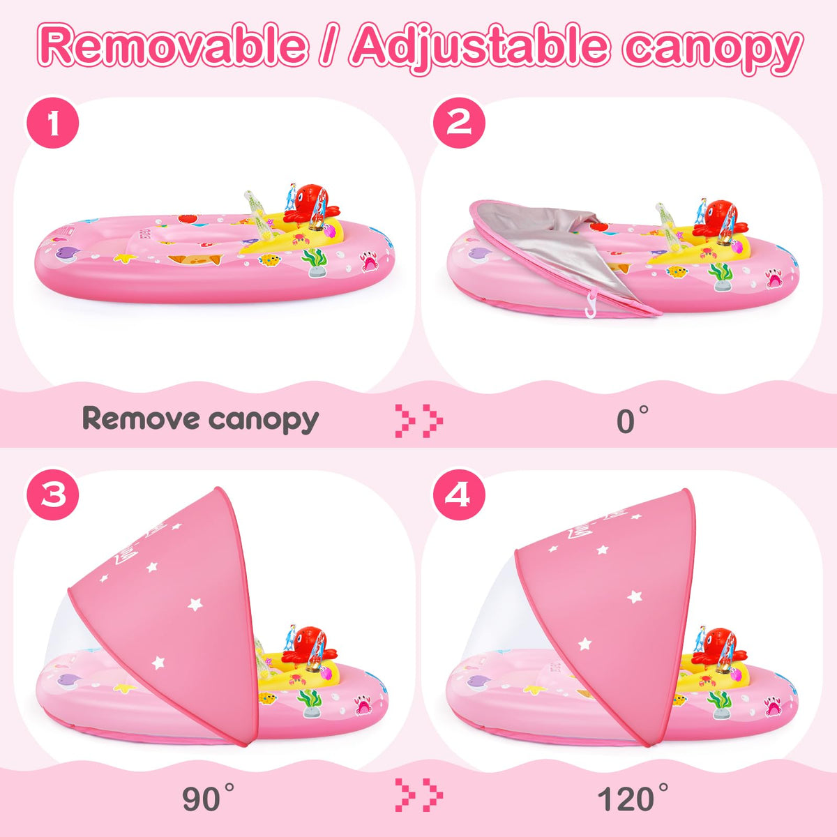 EZIGO Baby Pool Float with UPF50+ Canopy, Infant Swim Floats 6-36 Months