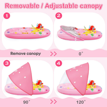 EZIGO Baby Pool Float with UPF50+ Canopy, Infant Swim Floats 6-36 Months