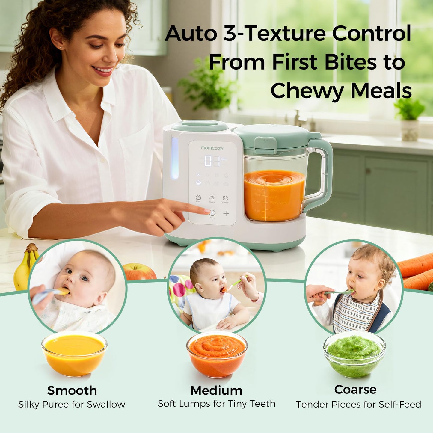 Momcozy AutoMeal Baby Food Maker – One-Step Auto Steam & Blend Food Processor, 15oz Large Cup &