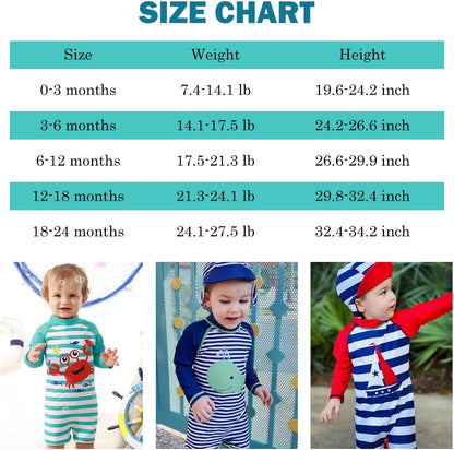 uideazone Baby Boys One Piece Swimsuit Long Sleeve UPF 50+ Rash Guard Bathing Suit Swimwear with