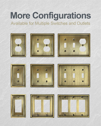 2-Pack Double Toggle Wall Plate, Metal Light Switch Cover, Decorative Antique Brass Switch Plate