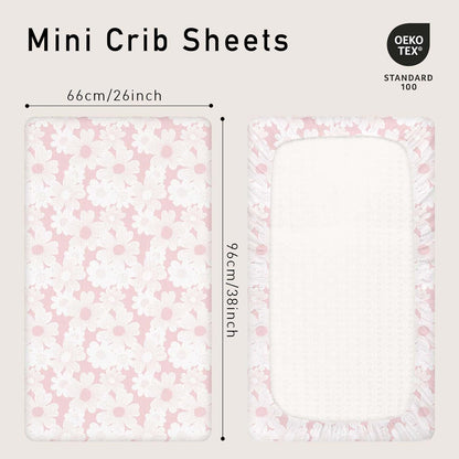 Gllquen Baby Muslin Mini Crib Sheets 3 Pack, Breathable Pack and Play Sheets Fitted Soft Cozy