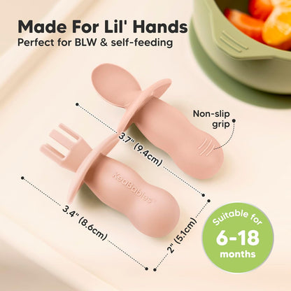 KeaBabies 4-Pack Silicone Baby Spoons and Forks Set - Baby Led Weaning Utensils 6-12 Months, Self