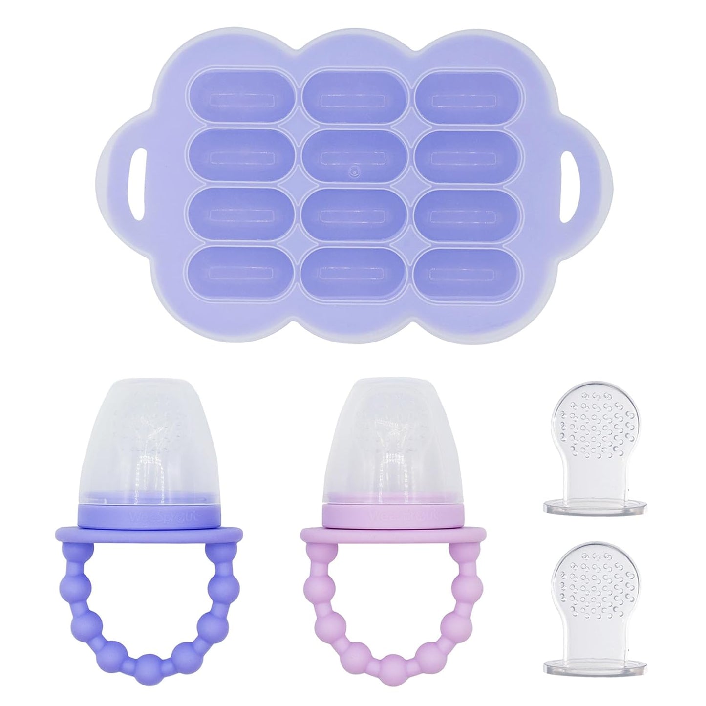 WeeSprout Baby Food Feeder Set - 2 Silicone Feeders & Reusable Freezer Tray with Lid - BPA-Free