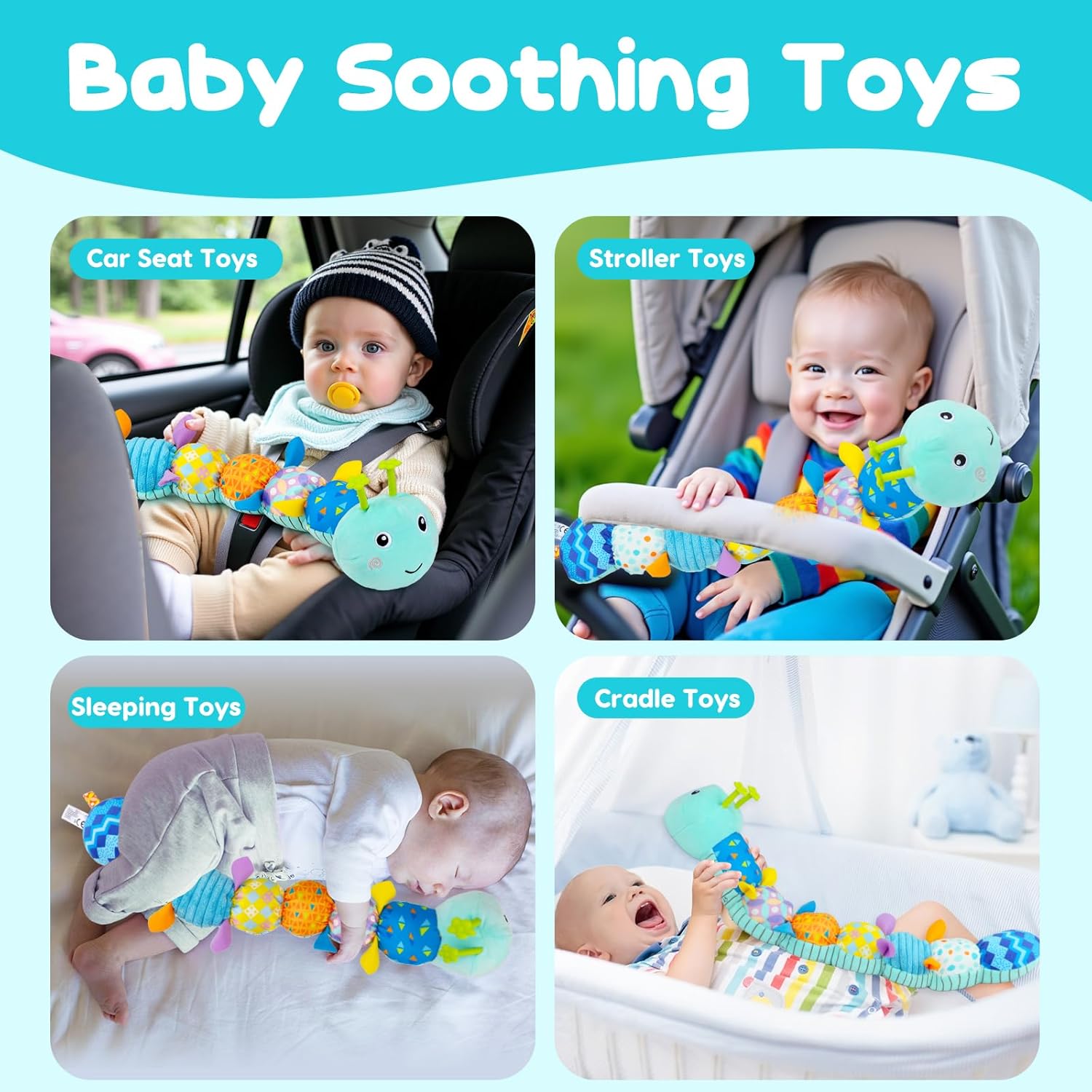 Baby Tummy Time Toys 0-6 Month Musical Stuffed Animal Plush Caterpillar Toy for Infant 6-12 Month
