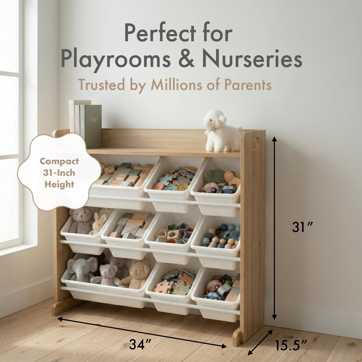 Humble Crew Kids Toy Organizer with Display Shelf, 9 Bins, 3 Tier Storage