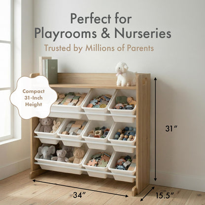 Humble Crew Kids Toy Organizer with Display Shelf, 9 Bins, 3 Tier Storage