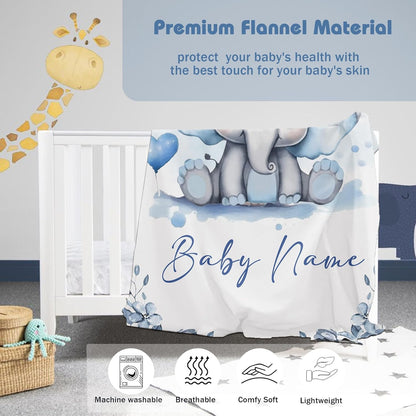 Personalized Baby Blanket for Boy Girl Newborn Custom Elephant Blanket with Name Customized Gifts