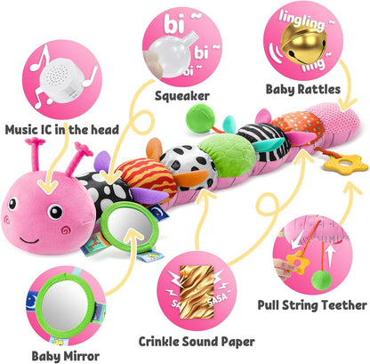 LIGHTDESIRE Baby Toys Musical Caterpillar,Infant Toys Stuffed Animals with Ruler Design,Mirror,Pull