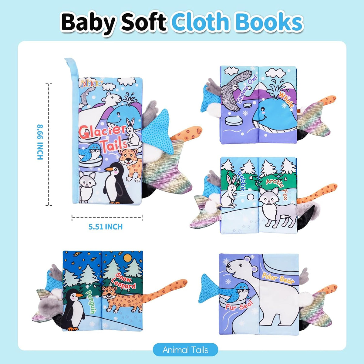 Jollybaby Baby Cloth Books, Touch & Feel Crinkle Soft Books, for Infants Babies, Toddler Early
