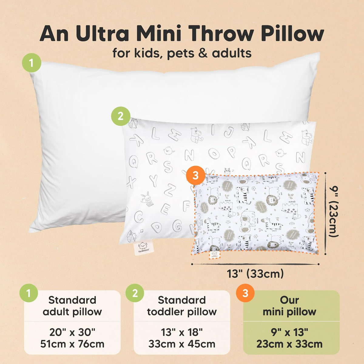 Mini Toddler Pillow with Pillowcase - 9x13 My Little Dreamy Travel Kids Pillow for Sleeping