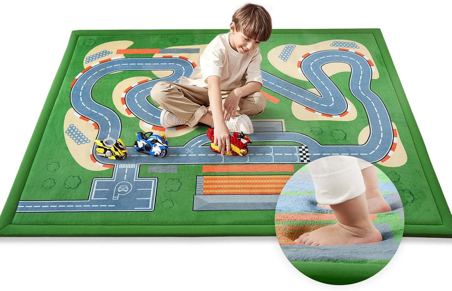 Kids Play Rug with Roads, 79"×118" Large Floor Mat Toy Cars Race Track for Classroom 1.3" Thickened
