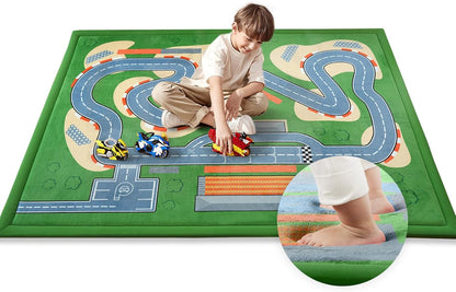Kids Play Rug with Roads, 79"×118" Large Floor Mat Toy Cars Race Track for Classroom 1.3" Thickened