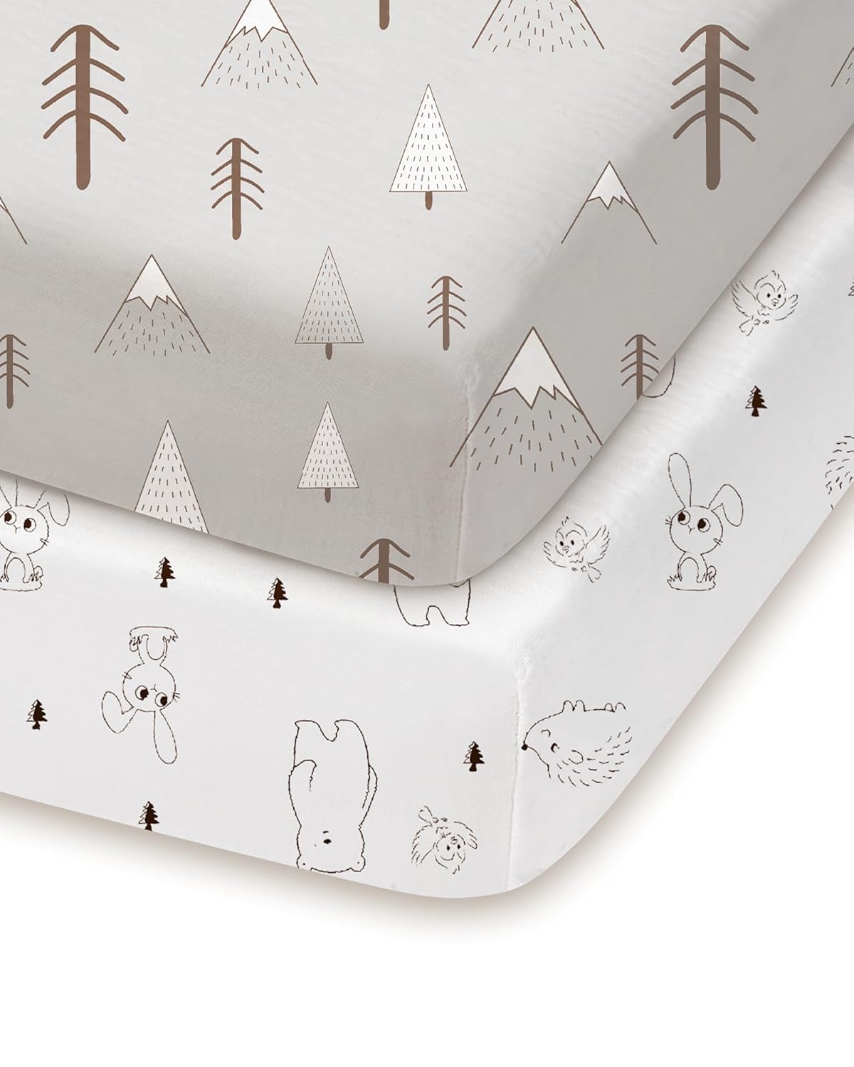 Pack and Play Sheets Fitted, Grey Woodland Animal Design, Ultra Soft, Hypoallergenic, 2 Pack for