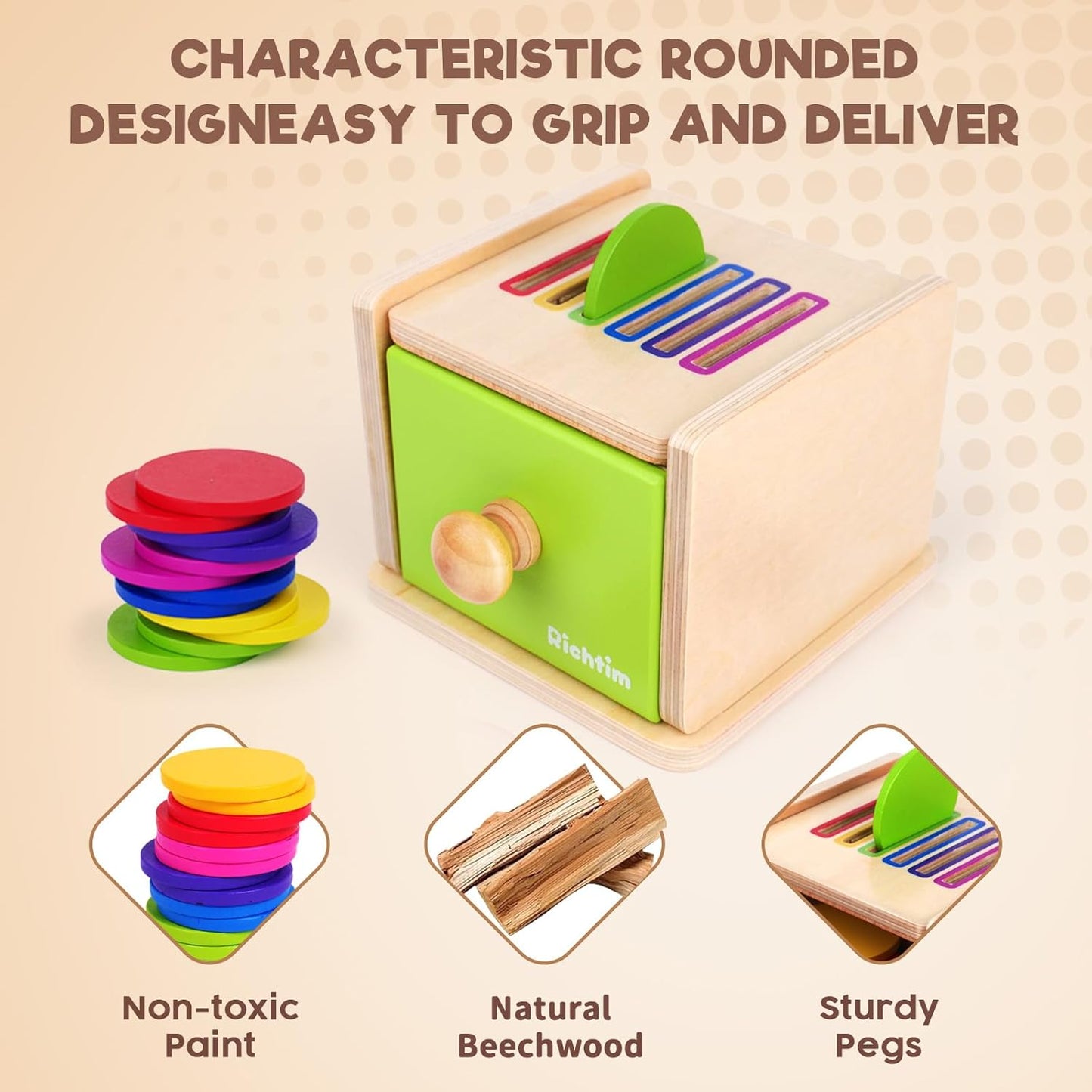 Montessori Toys for 1-3 Year Old: Color Sorting Wooden Drawer Box Toy for Toddlers, Object