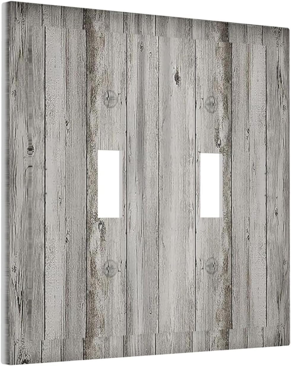 Decorative Switch Plates Farmhouse Rustic Grey Barn Door Wood 2 Gang Double Toggle Outlet Light