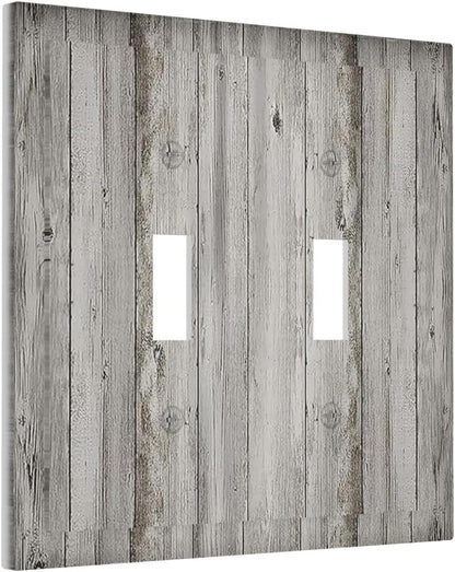 Decorative Switch Plates Farmhouse Rustic Grey Barn Door Wood 2 Gang Double Toggle Outlet Light