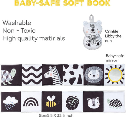 Taf Toys Newborn Soft Activity Book Black & White High Contrast Baby Book Infant Sensory Toys Tummy