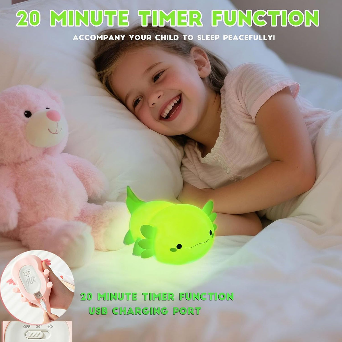 DREAMING MY DREAM Axolotl Night Light for Kids,Cute Axolotl Gifts lamp Rechargeable Light Table