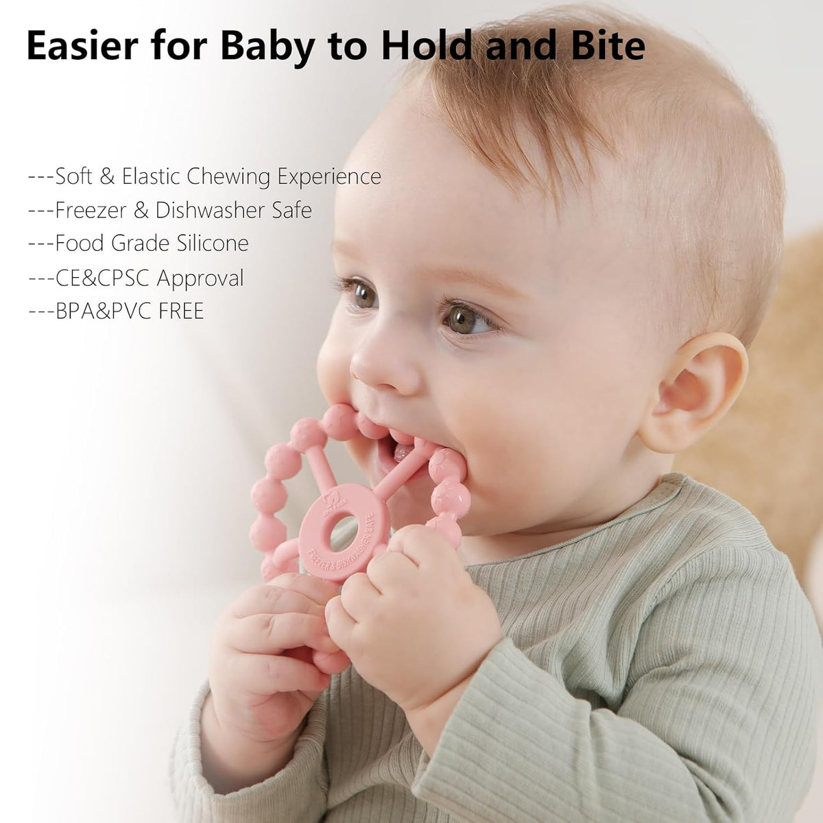 3 Pack Ring Teether Baby Infant Toys, Baby Essentials, Silicone Teething Ring Toys for Babies 0-6