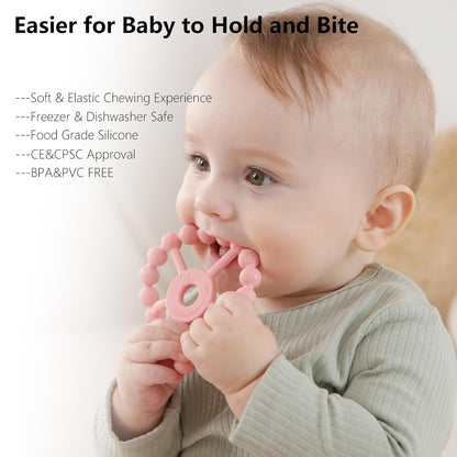 3 Pack Ring Teether Baby Infant Toys, Baby Essentials, Silicone Teething Ring Toys for Babies 0-6