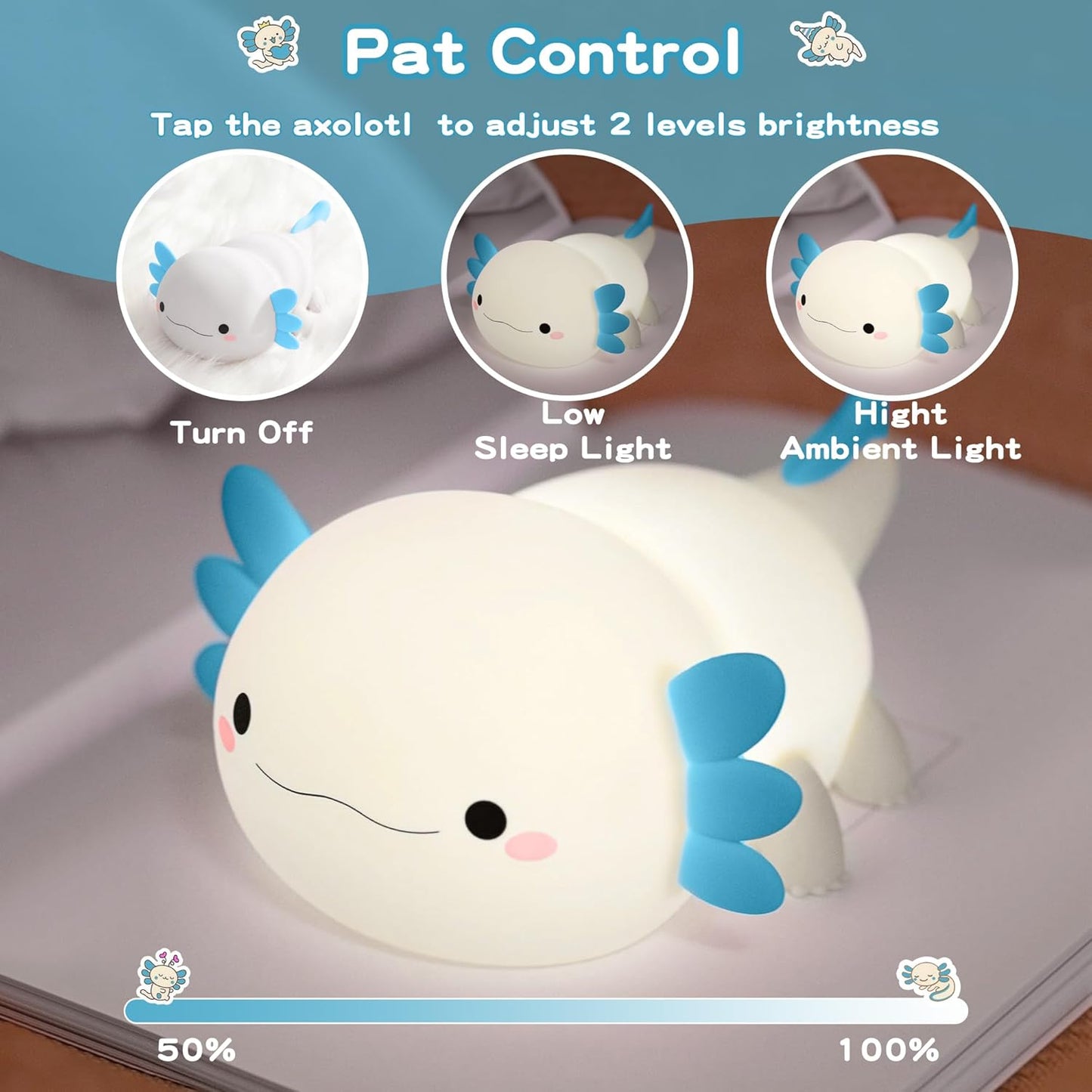 Axolotl Night Light,Cute Axolotl Lamp,Food Grade Silicone Nursery Nightlight,Rechargeable/Dimmable