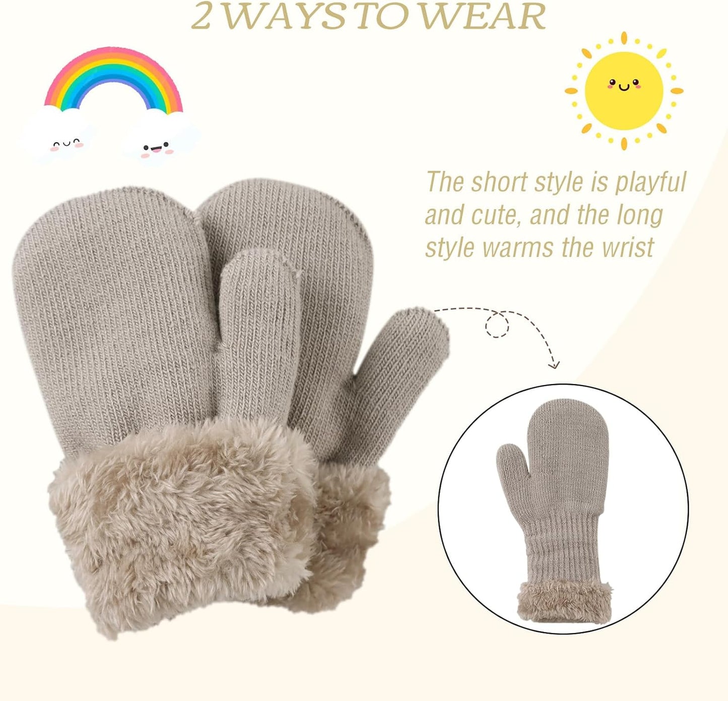 PESAAT Baby Girl Mittens Fleece Toddler Boy Mittens Warm Kids Winter Gloves Unisex Cold Weather