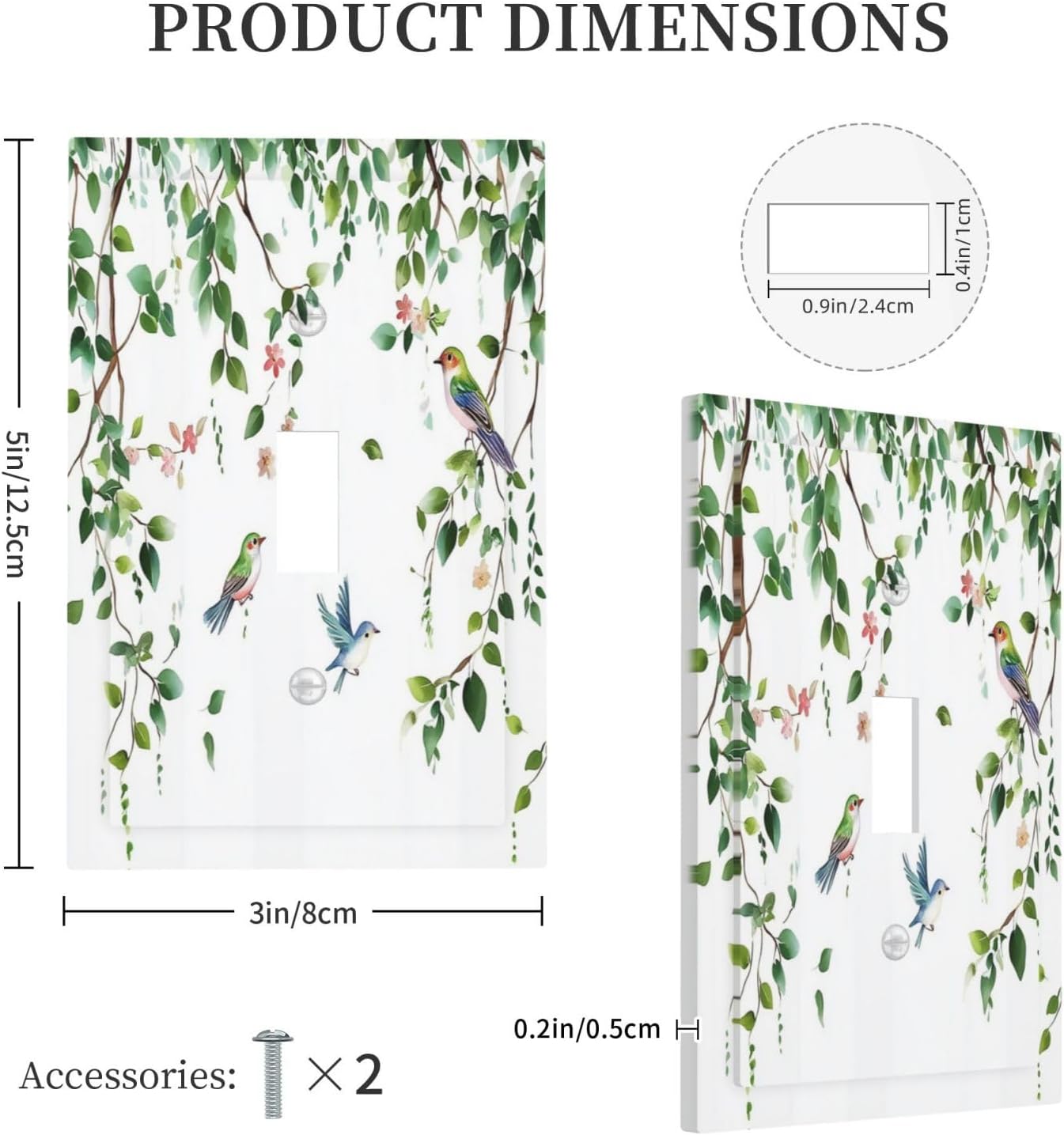 Decorative Light Switch Cover Green Leaves Bird Eucalyptus Sage Plant 1 Gang Single Toggle Device