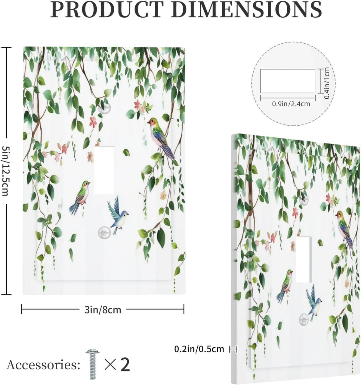 Decorative Light Switch Cover Green Leaves Bird Eucalyptus Sage Plant 1 Gang Single Toggle Device