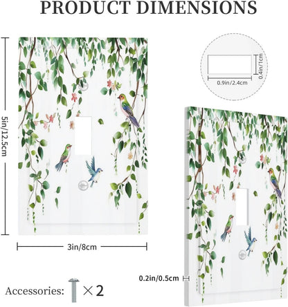 Decorative Light Switch Cover Green Leaves Bird Eucalyptus Sage Plant 1 Gang Single Toggle Device